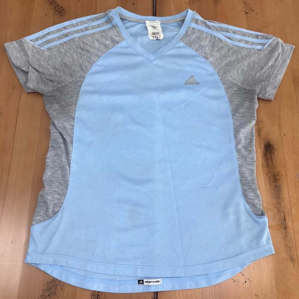 Adidas Response Clima365 V-Neck Tee OT Blue Grey 3-Stripes Y2K